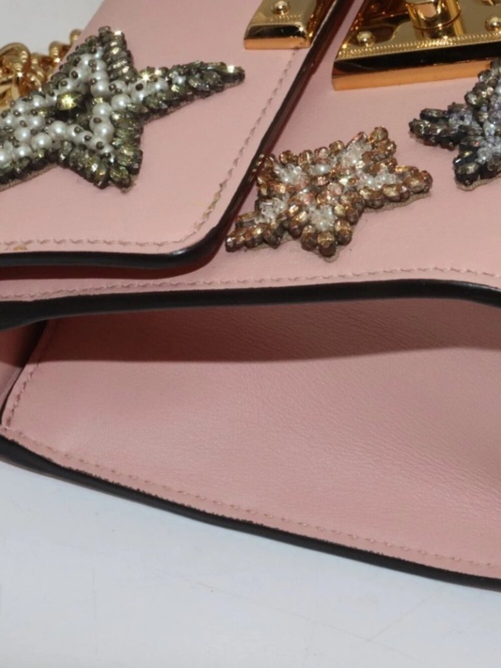 Gucci Calfskin Crystal Star Embroidered Padlock Shoulder Bag - Pink - Picture 10 of 16
